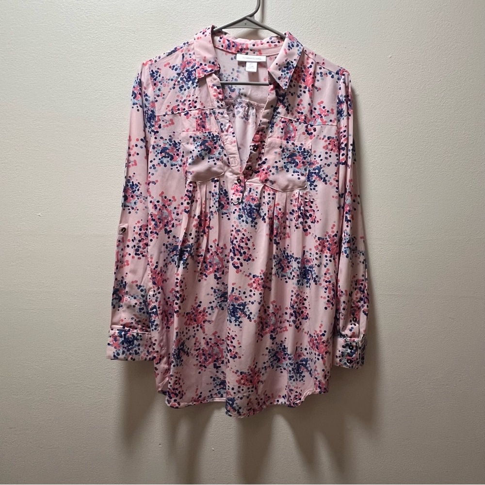 Motherhood Maternity Comfy Vibrant Long Sleeve Casual Top, Sz S, Pink/Blue Dots